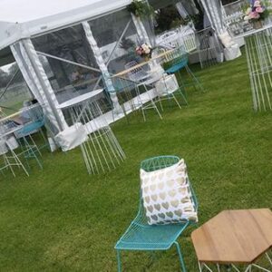 Gold Hairpin Tapas Table With Natural Timber Top